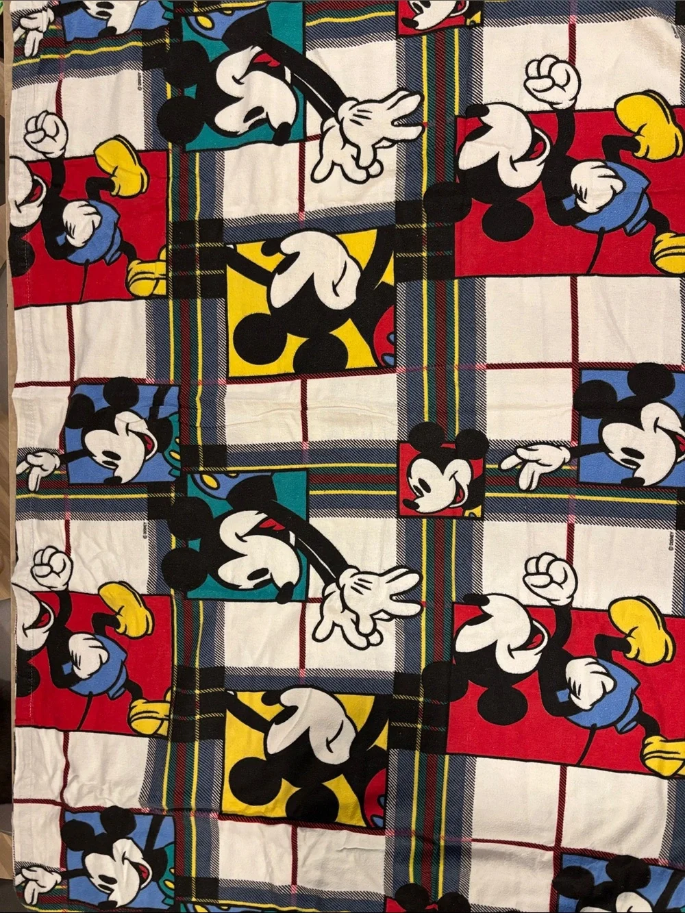 Vintage Flannel Mickey Mouse Plaid Flannel Flat sheet and pillowcase -363sku